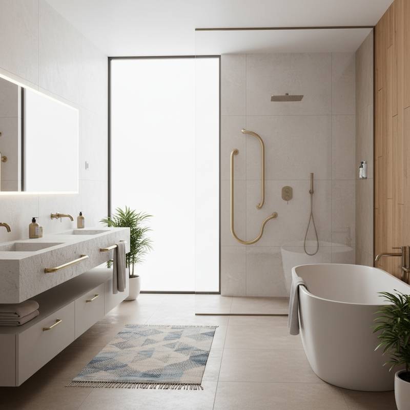 Featured image for Universal Design Bathrooms Drop Medical Look for Elegance