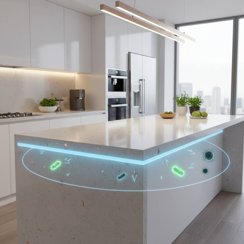 Featured image for Antimicrobial Countertops Cut Kitchen Bacteria Between Cleanings