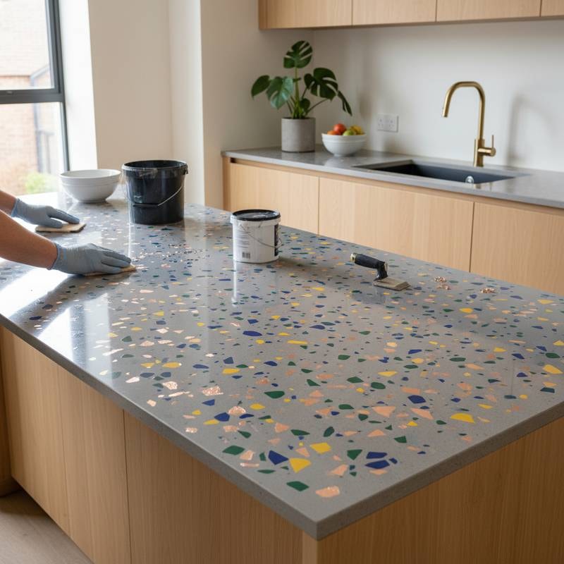 Featured image for DIY Epoxy Terrazzo Counters on Any Budget