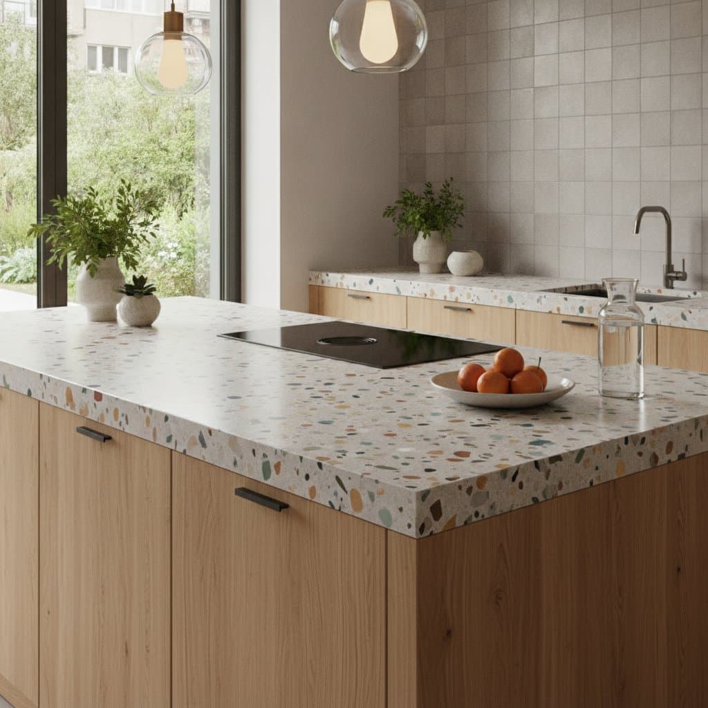 Featured image for Terrazzo Countertops Use Recycled Materials and Last Decades